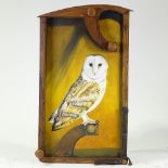 Clive Fredriksson, oil on board, barn owl, in rustic wood frame, overall dimensions 29" x 18"