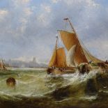 Attributed to George Knight, 19th century oil on canvas, fishing fleet on rough seas, unsigned,