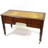 A Victorian mahogany knee-hole writing desk, with inset leather top, 5 frieze drawers, top 3'11" x