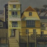 Alan Gourley, oil on canvas, coastal buildings, signed, 16.5" x 23", framed Good original condition