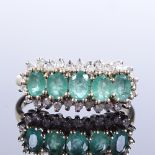 A 9ct gold emerald and diamond cluster dress ring, total diamond content approx 0.15ct, maker's