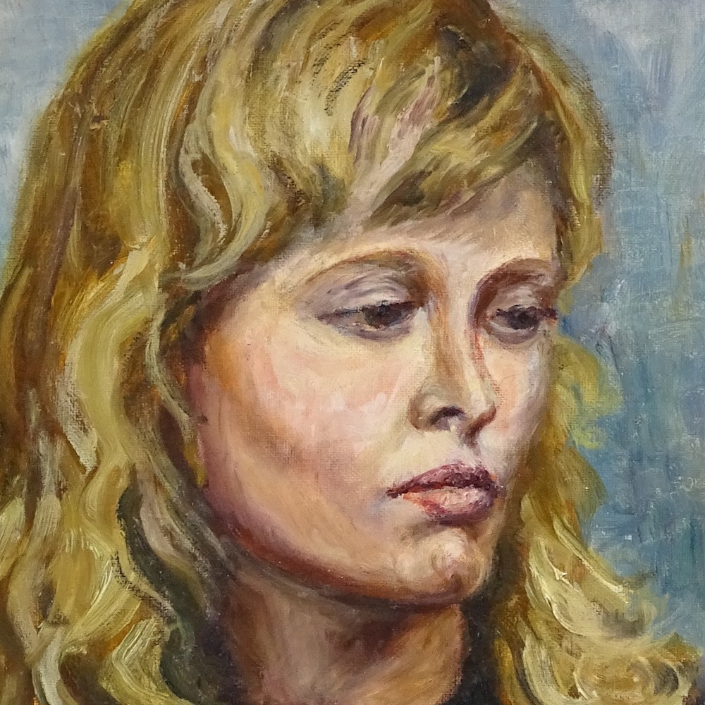 Oil on board, portrait of a girl, unsigned, 16" x 12", framed Good condition - Image 2 of 4