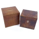 2 George III mahogany tea caddies, circa 1780, largest height 12cm Both caddies have minor veneer