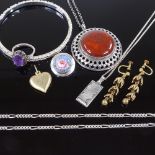 Various silver and stone set jewellery, including Kalevala Koru jasper pendant necklace, amethyst