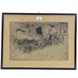 Fritz Feigler (1889 - 1948), etching, farm cart, signed in pencil 1920, no. 29/30, image 10.5" x