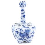 A Chinese blue and white porcelain multi-stem garlic-neck tulip vase, the lobed hand painted with