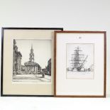 Henry Rushbury, etching, St Martin in the Fields, signed in pencil, image 11.5" x 10", and Edgar