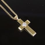 A 9ct gold 0.5ct solitaire diamond cross pendant necklace, on 9ct chain, diamond measures: