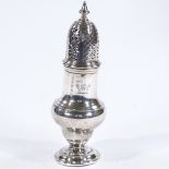 A George V silver sugar caster, plain baluster form, by Searle & Co Ltd, hallmarks possibly London