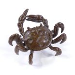 A small Japanese bronze crab, signed, leg span 6cm Very good original condition, no damage or