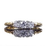 A Victorian 18ct gold 3-stone diamond half-hoop ring, total diamond content approx 0.4ct, setting
