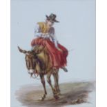 Charles Cooper Henderson (1803 - 1877), watercolour, Continental woman riding a donkey, 9" x 7.5",