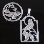 A Carl M Cohr Danish unmarked silver stylised bird pendant, model no. 1020, and a Christian Veilskov