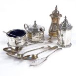 Various silver cruets, including mustard pot, salt etc, 8.3oz weighable Generally in good overall