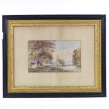 C Snell, 19th century watercolour, cattle on riverbank 1880, signed, 8" x 13", framed A few very