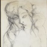 Charcoal/ink drawing, two lovers, indistinctly signed, dated '61, 23" x 18", framed Good