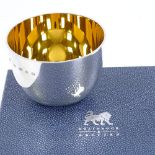 A modern silver whisky dram cup, plain cylindrical form with gilt interior, by Braybrook &