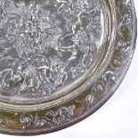 Victorian Elkington plate tazza, with relief moulded cherub decoration central panel, diameter