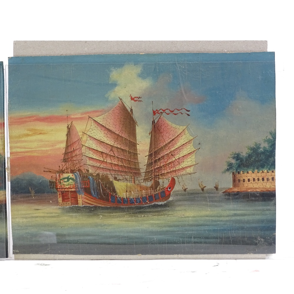 Chinese Colonial School, pair of unstretched oil on canvas, studies of junks, unsigned, 12" x 16", - Image 4 of 4