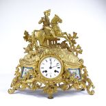 Henri Marc Paris, a gilt-spelter cased mantel clock, late 19th century, surmounted by a figure on