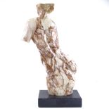 After Emily Young, a carved torso, Italian marble on black slate base, unsigned, height including