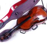 A cello, early to mid-20th century, bearing label Hopf, body length 75cm, in modern carrying case No