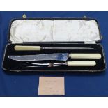 A Sheffield plate 3-piece ivorine-handled carving set, cased