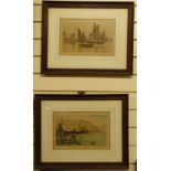 Henry Walker, a pair of marine prints, fishing vessels and sailing boats, 17cm x 28cm, oak-framed