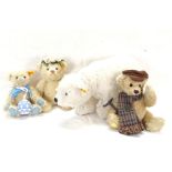 A Steiff polar bear, 2 Steiff teddy bears, and a Franklin Mint teddy bear (4)