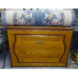 A Chinese style embossed runner, and an oak blanket chest