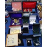 A large quantity of costume jewellery, including boxed, a Victorian jewel box, wristwatches etc