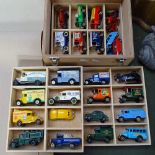 Lledo and other diecast vans and cars in tray fitted box