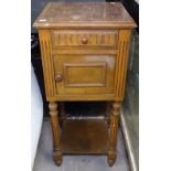 A French oak and marble-top bedside cupboard, W39cm, H86cm