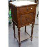 A French marble-top and chip carved pot cupboard, W37cm, H86cm