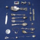 A collection of silver and plated items, to include an Indian white metal box with enamelled