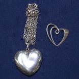 A Guldsmed Indkobsforening Danish sterling modernist silver heart pendant necklace, and a Jens J