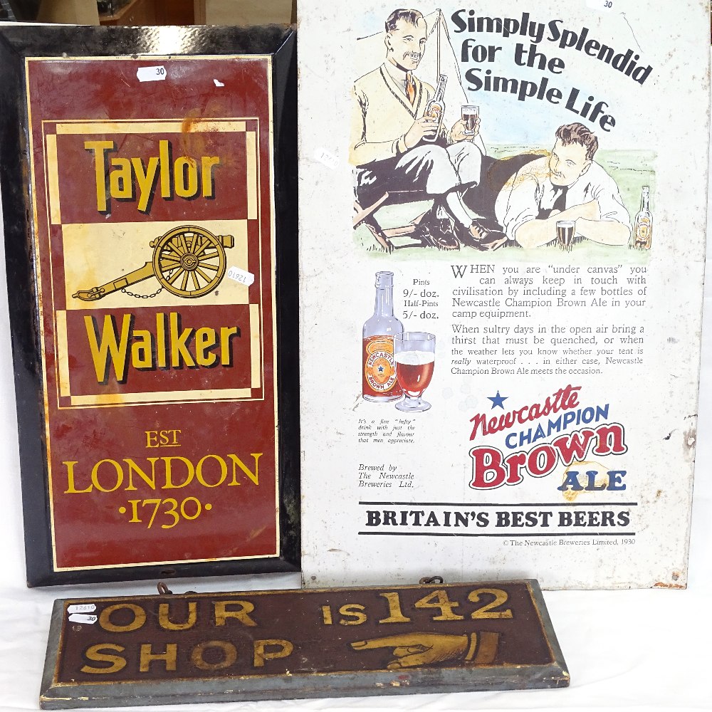 Various Vintage advertising signs, including enamel Taylor & Walker, height 54cm (3)