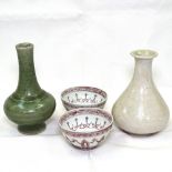 A group of Chinese porcelain items, including a white glaze narrow-neck vase with incised