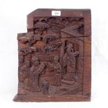 An Antique Chinese relief carved and stained wood Suzou temple, height 42cm