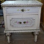 A Continental painted bedside cupboard, with single drawer, on fluted legs, W58cm, H66cm