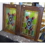 A pair of French oak and leadlight glazed panelled doors, 43cm x 62cm