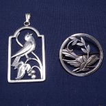 A Carl M Cohr Danish unmarked silver stylised bird pendant, model no. 1020, and a Christian Veilskov