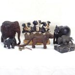 Painted cast-iron puppy doorstop, small Bison sculpture, dog nutcracker etc