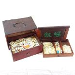 A Chinese bamboo Mahjong set with dice and bone score dominoes, boxed