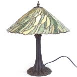 A Tiffany style brass green leadlight table lamp, height 45cm