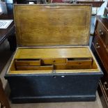 A Victorian stained pine carpenter's tool chest with fitted interior, W98cm, H49cm, D54cm