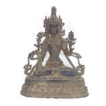 An Oriental patinated verdigris bronze seated Buddha, height 21cm