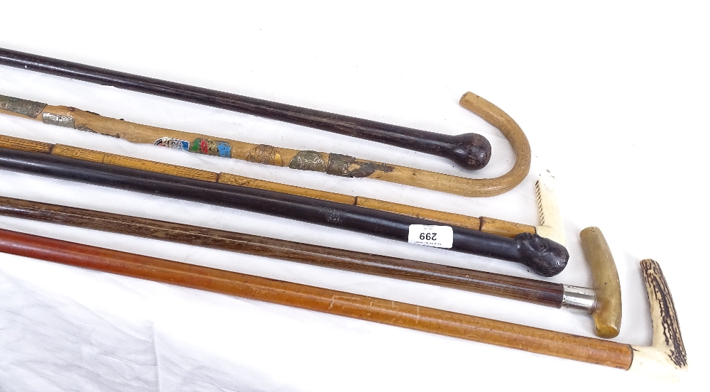 6 various horn and ivory-handled walking sticks