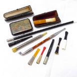 Various cheroot and cigarette holders, some cased