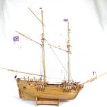 A kit-made wood Lyde galleon ship, overall height 80cm